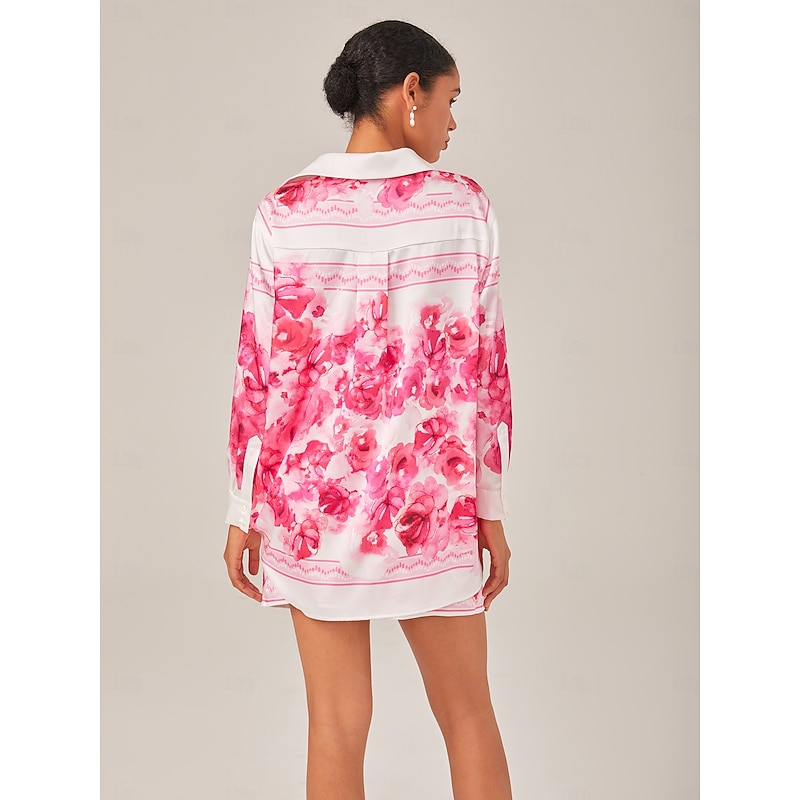 Printed Straight-Cut Stand Collar Shirt2