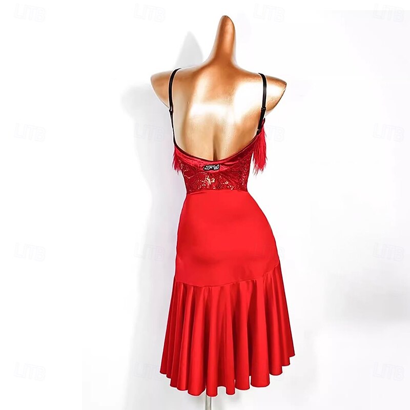 Latin Dance Dress Lace Tassel Splicing Women's Performance Training Sleeveless Polyester2