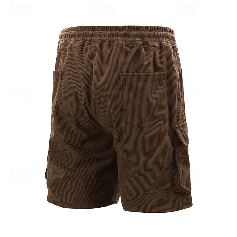 Men's Cargo Shorts Shorts Casual Shorts Hiking Shorts Corduroy Shorts Drawstring Elastic Waist Multi Pocket Plain Breathable Moisture Wicking Knee Length Outdoor Casual Daily Fashion Streetwear Black4
