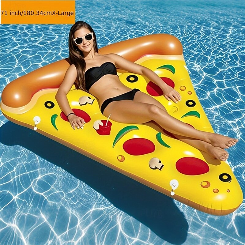 71-inch Giant Inflatable Pizza Pool Float For Adults With Cup Holder - X-Large Durable PVC Pool Floatie For Adults Quick-Dry & Ultra-Portable Pool Rafts Pizza Party Decor Lounger For Beach Parties