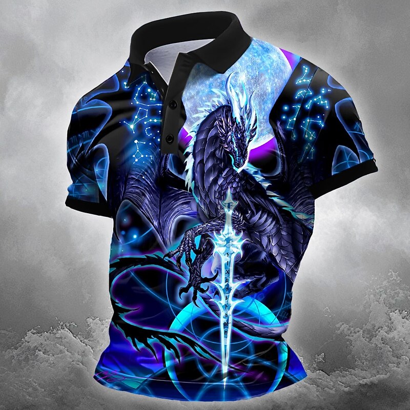 Men's Animal 3D Polo Short Sleeve Polo Shirts Collared Shirts Casual Outdoor Street Athleisure Daily Wear 3D Print Ruth Thompson Summer Blue