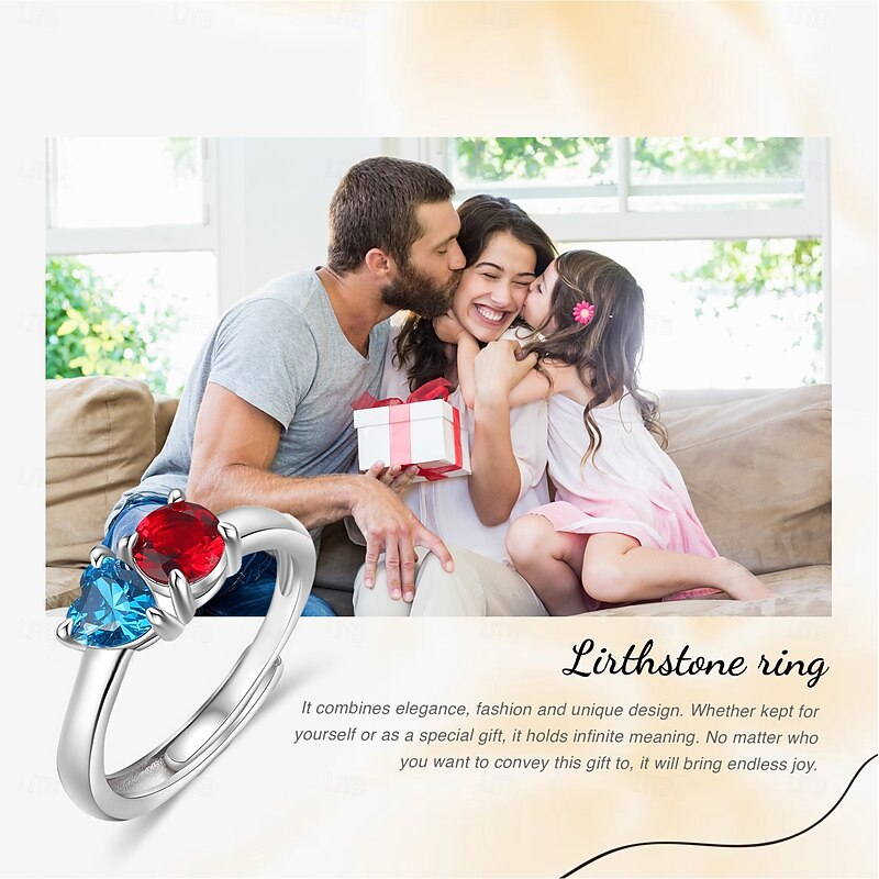 Personalized Birthstone Ring for Her, Double Stone Open Ring Design, Symbol of Eternal Love, Gift for Mom Wife Girlfriend, Mother's Day Valentine's Day Birthday Christmas Present3