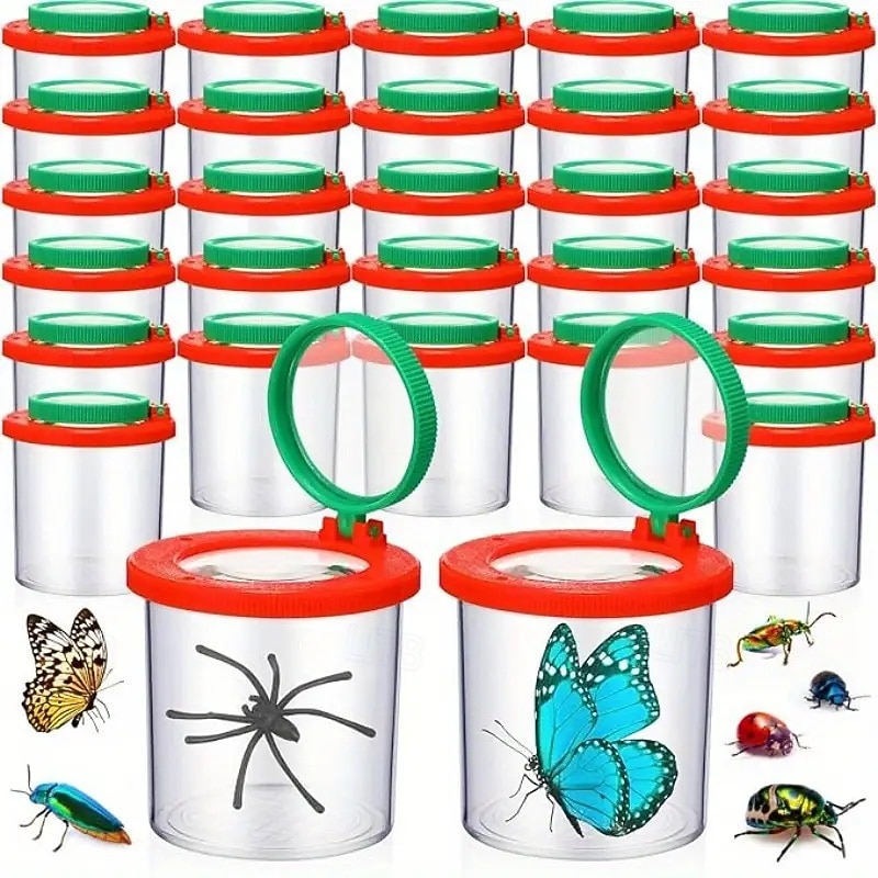 12-Pack Plastic Insect Terrariums with Magnifying Lids - Bulk Bug Containers for Nature Exploration Educational Science Kits for School Classroom