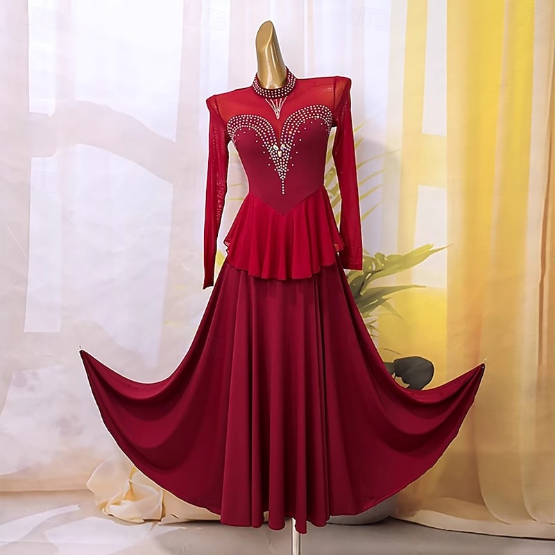 Ballroom Dance Dress For Women's Competition Modern Dance Costumes Big Swing Waltz Dance Dress Long Sleeve
