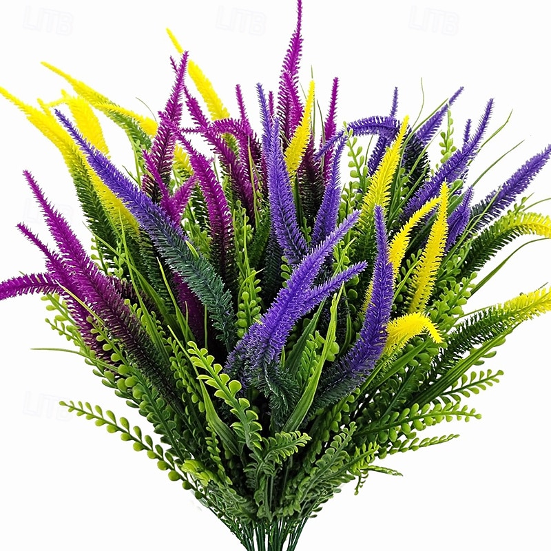 6 Bundles Artificial Plant Flowers for Outdoors - UV Resistant Fake Plastic Greenery Shrubs Faux Plants - Outside Garden Window Box Planters Porch Home Indoor Decoration (Mixed Color)2