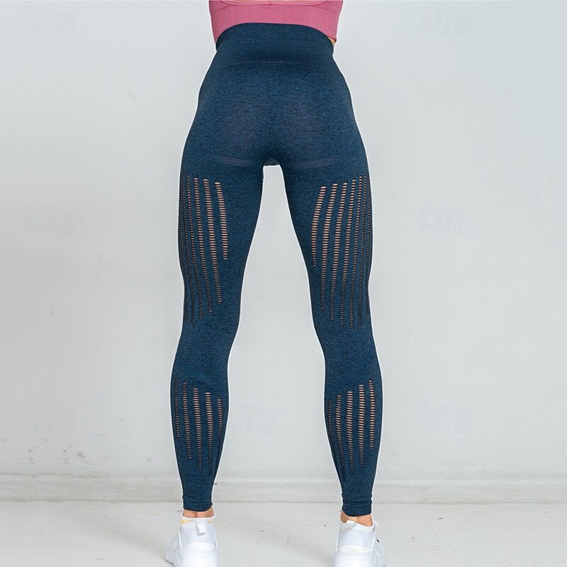 Women's Yoga Pants Yoga Leggings Elastic Waistband Mesh Butt Lift Tummy Control Pilates Gym Workout Workout Pants Solid Color Black Pink Blue Fall Sports Activewear Stretchy Slim4