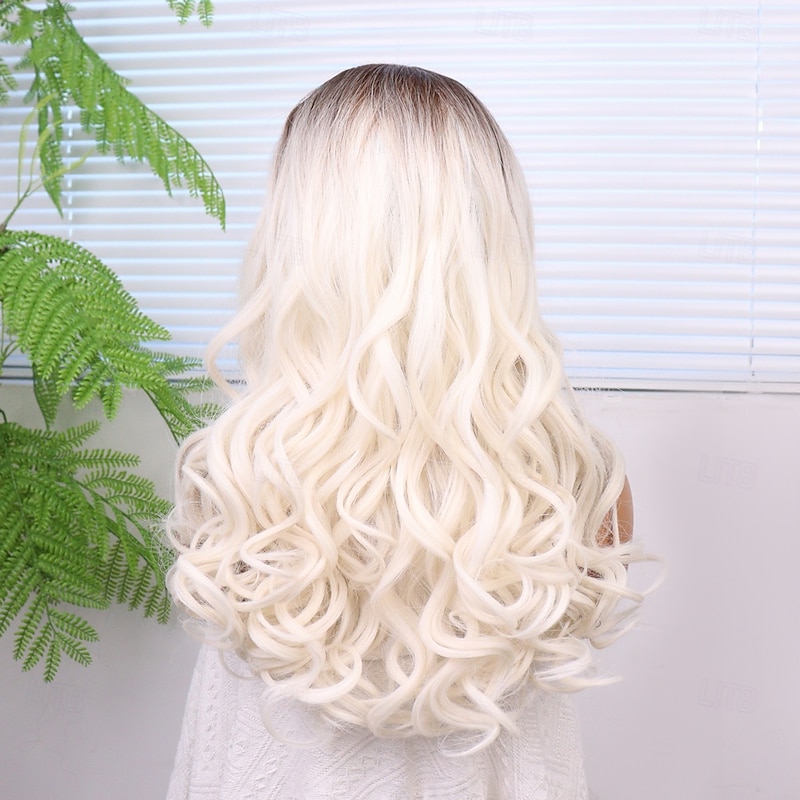 Synthetic Lace Wig Body Wave Style 18 inch White Middle Part 13x4 Lace Front Wig Women's Wig Buff4