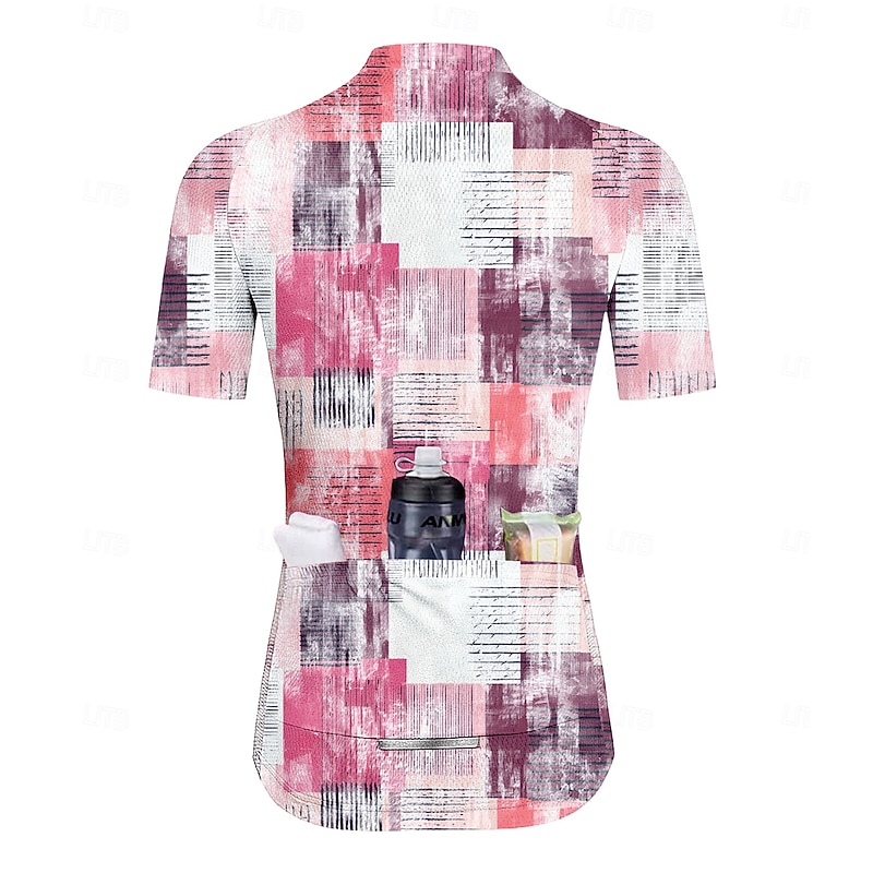 Women's Cycling Jersey Graphic Geometric Gradient Short Sleeve Bike Jersey Top with 3 Rear Pockets Sunscreen UV Resistant Quick Dry Reflective Strips Sports Pink Clothing Apparel2