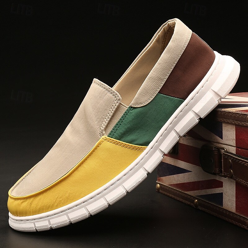 Men's Color Block Slip-On Casual Shoes – Breathable Lightweight Canvas Sneakers for Weekend Outings and Summer Wear