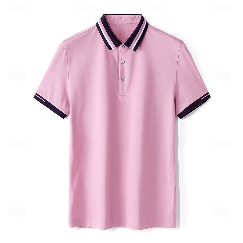 Men's Business Casual Lapel Short Sleeve High Quality Office Plain Buttons Summer Spring Fall Light Blue Black Pink Royal Blue Sea Green2