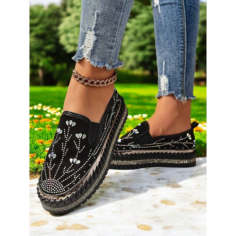 Women's Slip-On Platform Sneakers with Rhinestones | Fashion Sparkling Casual Shoes for Parties & Casual Street Style
