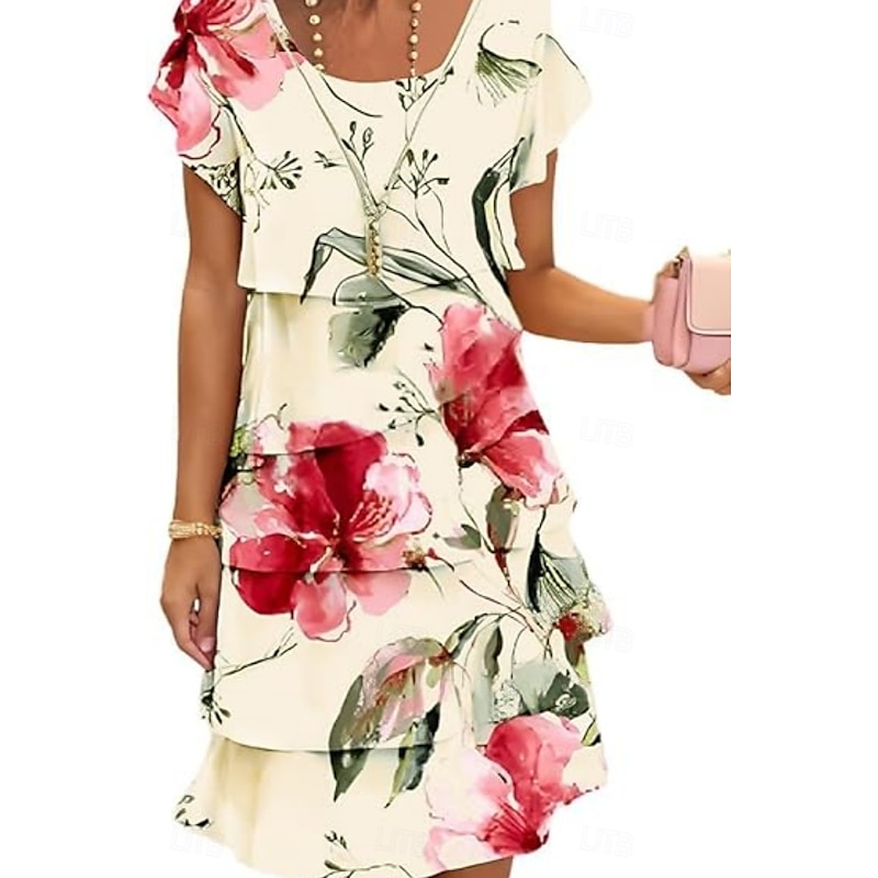 Women's Midi Dress Summer Dress Print Dress Elegant Daily Regular Fit Floral Geometric Short Sleeve Crew Neck Light Yellow Light Pink Bright pink Pink Summer2