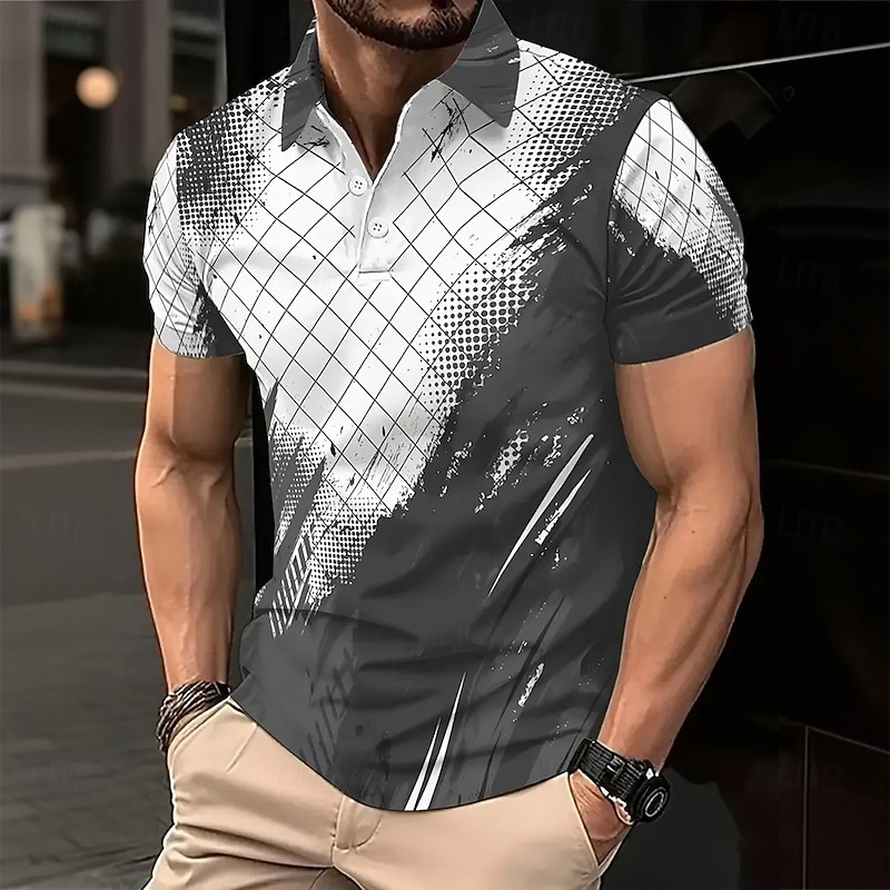 Men's Abstract Line Polo Short Sleeve Polo Shirts Collared Shirts Business Casual Outdoor Athleisure Daily Wear 3D Print Summer Red Blue Gray