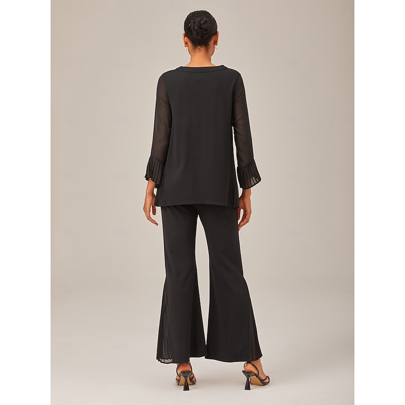 Black Contrast Design Pleated Fabric Set3