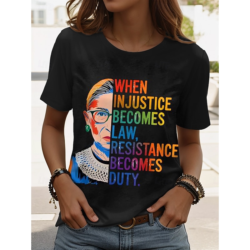 Women's T Shirt Graphic Letter Stylish Classic Casual Short Sleeve Crew Neck Regular Tops Daily Print Black White Pink Blue Purple Summer Spring