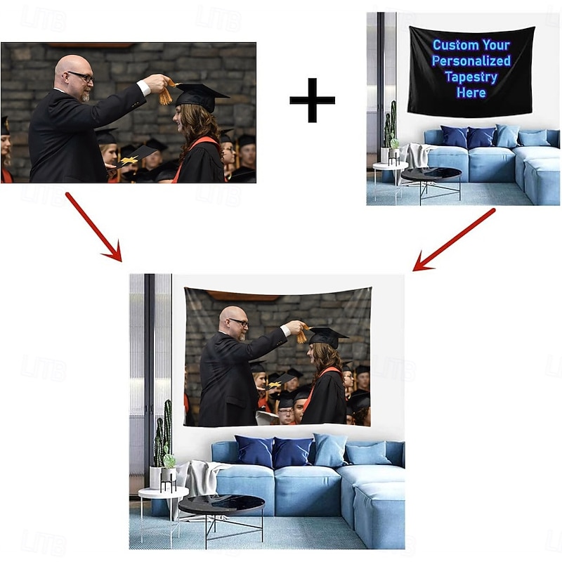 Customized Hanging Tapestry with Your Photo Best Graduation Gift Mural Decor Photograph Backdrop Home Bedroom Living Room (suggest photo definition 3Mo or above) Personalized Gift