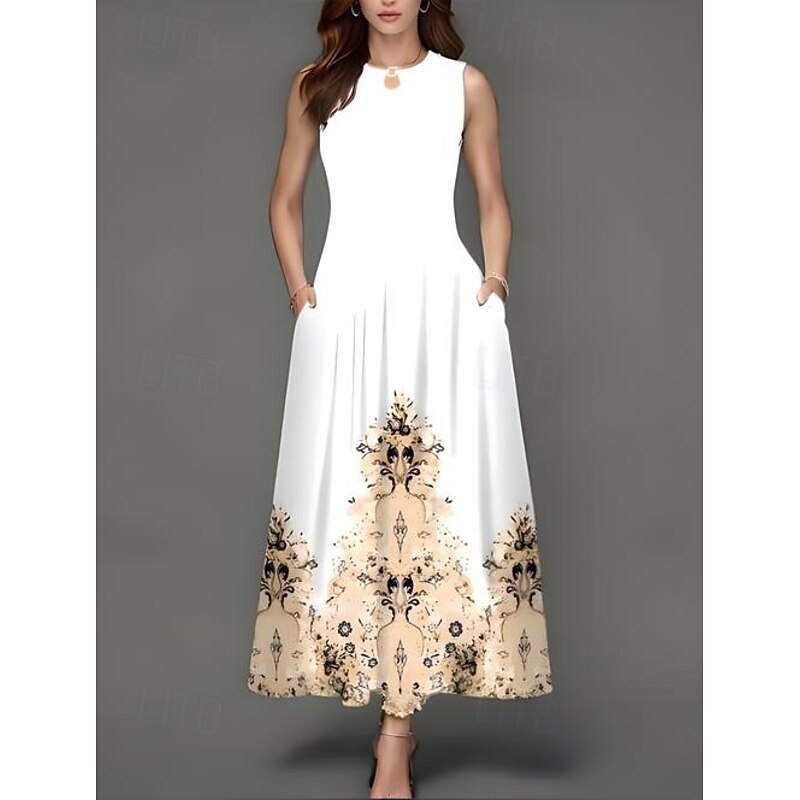 Women's Maxi Dress Casual Dress A Line Dress Stylish Casual Vacation Daily Regular Fit Floral Sleeveless Crew Neck Black White Yellow Light Green Summer3