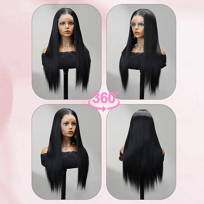 Synthetic Lace Wig Straight Style 26 inch Black Middle Part 13x4 Lace Front Wig Women's Wig Black2