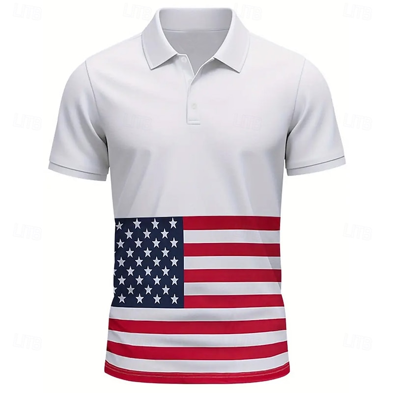 American Independence Day Men's American Flag Polo Short Sleeve Polo Shirts Collared Shirts Casual School Outdoor Daily Wear 3D Print Summer Light Pink White3