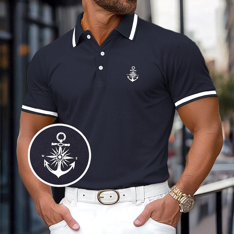 Men's Cotton Polo Shirt Golf Polos Shirts Work Business Ribbed Polo Collar Classic Short Sleeve Basic Modern Solid Color Buttons Logo Spring & Summer Regular Fit Dark Red Yellow Navy Blue Light Blue