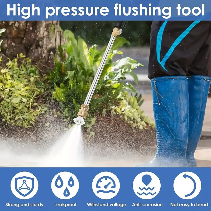 High Pressure Cleaning Rod With 2 Hose Nozzles - Multi-functional Garden Hose Accessory For Efficient Car And Patio Cleaning Durable Aluminium Alloy Material3