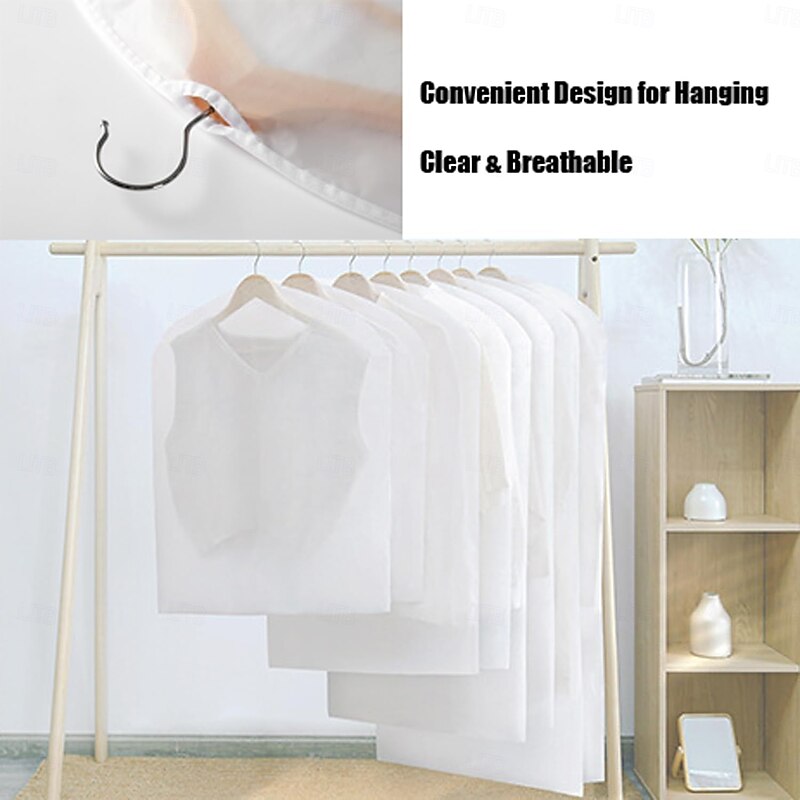 5 Pieces Garment Bags Suits Covers Clothes Organizer, Clear Washable Travel Dustproof Dress Protector Storage Bags See-Through White4