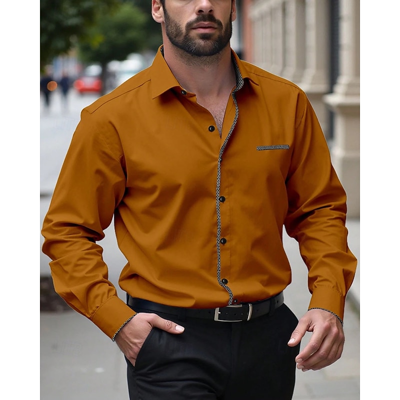 Men's Casual Shirt Beach Shirt Button Up Shirt Black Wine Royal Blue Orange Green Long Sleeve Plain Lapel Vacation Hawaiian Button-Down Clothing Apparel Polyester Fashion Casual Comfortable3