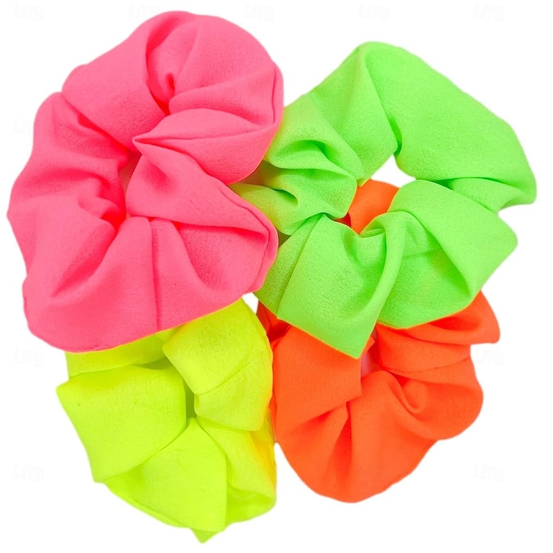 4 PCS Neon Scrunchies Set Retro Vintage 1980s Hair Accessories Scrunchies Disco Solid Color Women's Halloween Carnival Pride Parade Pride Month