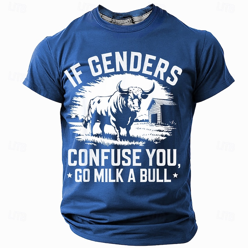 Men's Graphic Short Sleeve T-Shirt: 'If Genders Confuse You, Go Milk A Bull' Humor Tee2