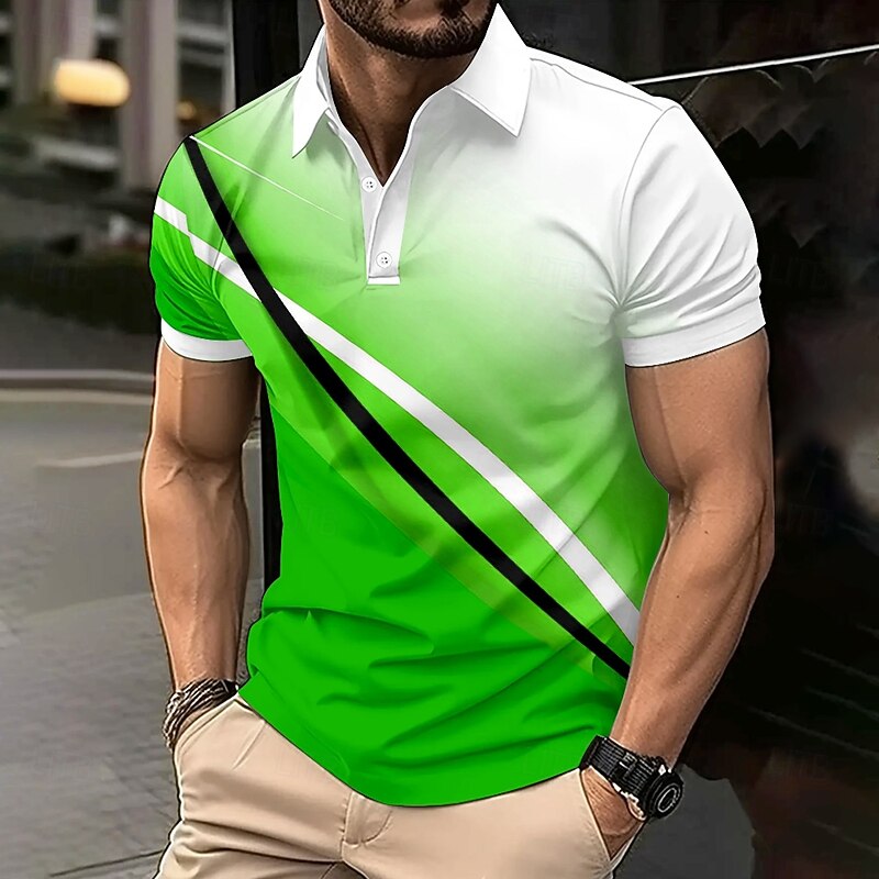 Men's Geometic Line Polo Short Sleeve Polo Shirts Collared Shirts Business Casual School Athleisure Daily Wear 3D Print Summer Blue Orange Green3