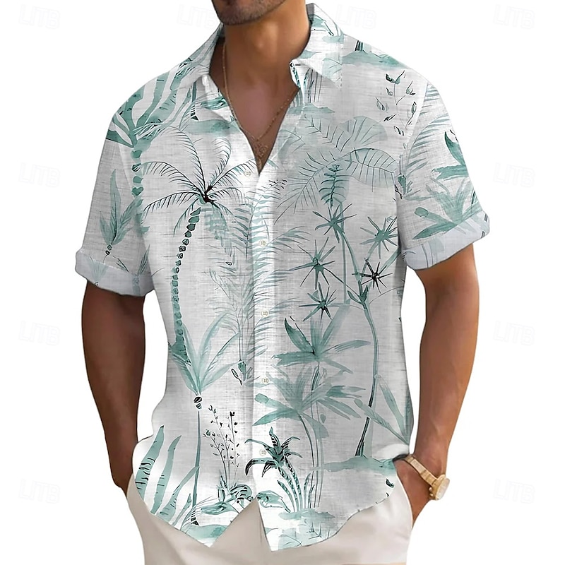 Men's Coconut Tree Tropical Plants Casual Shirt Summer Hawaiian Shirt Button Up Shirt Short Sleeve Hawaiian Vacation Holiday Beach Wear Summer Spring Turndown 3D Print Linen Like Shirt Purple Green3
