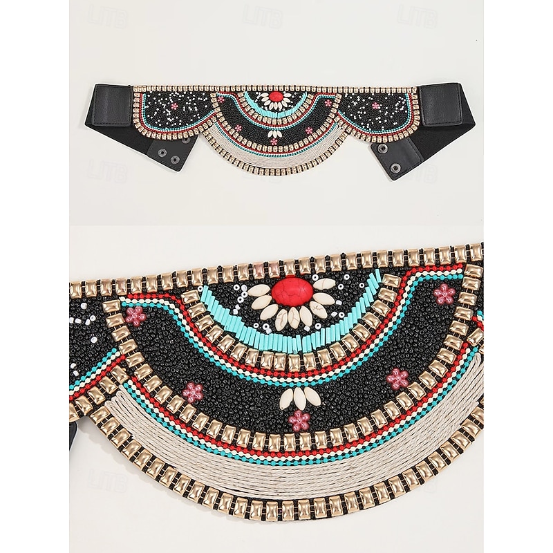Women's Bohemian Handmade Beaded Belt, Stretch Elastic Band with Tassels and Charms - Women's Colorful Embroidered Design, Perfect for Beachwear, Festivals and Summer Occasions4