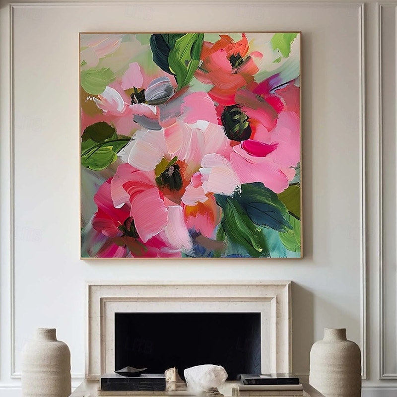 Large Flower Landscape Oil Painting On Canvas handmade Pastel Floral Painting Spring Hand painted Flower Scenery Painting Large oil paintings Wall Art flower oil painting for Living Room Decor