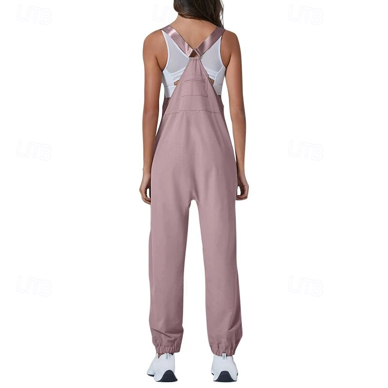 Women's Solid Color Dungarees Jumpsuit Streetwear Sleeveless U Neck Pocket Street Daily Regular Fit Black White Pink Summer4