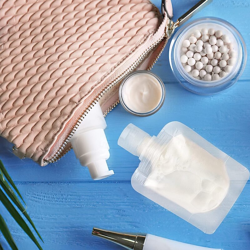 5PCS 30/50/100 ml Travel Pouches for Toiletries, TSA Approved, Refillable Empty Travel Size Containers, Small Squeeze Pouches Travel Bottles for Shampoo Conditioner Lotion Soap Liquids3