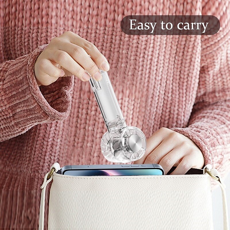 Foldable Desktop & Handheld Transparent Fan – 3-Speed Turbo Cooling, Quiet Operation, Retractable Hook, Portable Clear Design for Outdoor & Indoor Use4