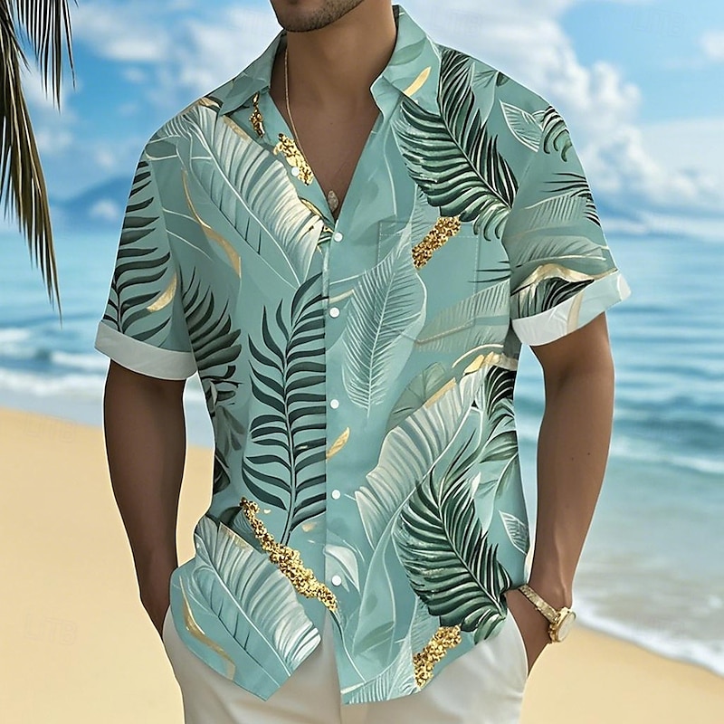 Men's Coconut Palm Tropical Plants Shirt Summer Hawaiian Shirt Button Up Shirt Short Sleeve Hawaiian Vacation Holiday Beach Wear Summer Spring Turndown 3D Print Collared Shirts Front One Pocket Blue3