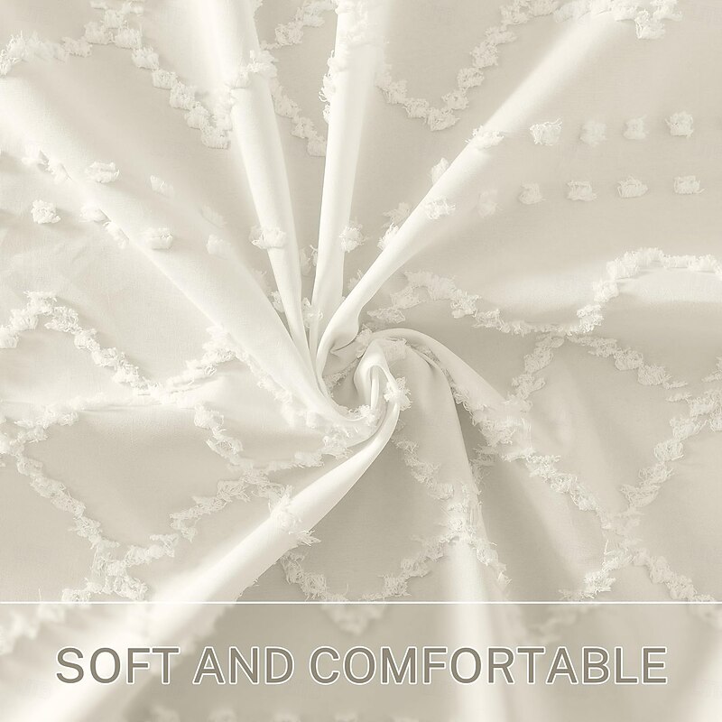 Boho White Woven Fabric Shower Curtain with Tassel 180cm 70" Modern Farmhouse Minimalist, Tufted Chevron Striped Shabby Chic Textured, Water Resistant Cloth Curtain for Bathroom, Hotel Decor2