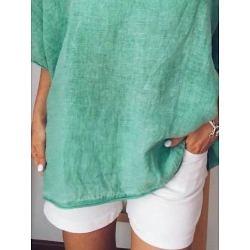 Women's Blouse Solid Color Basic Casual Half Sleeve V Neck Regular Tops Daily White Yellow Light Green Army Green Summer2