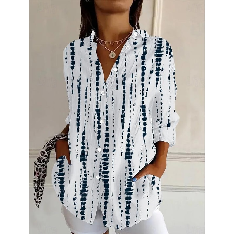 Women's Shirt Button Down Tunic Shirt Collar Long Sleeve Floral Graphic Geometric Casual Regular Tops Work Daily s Print White Pink Sky Blue Green Rose Pink Spring Fall Winter4