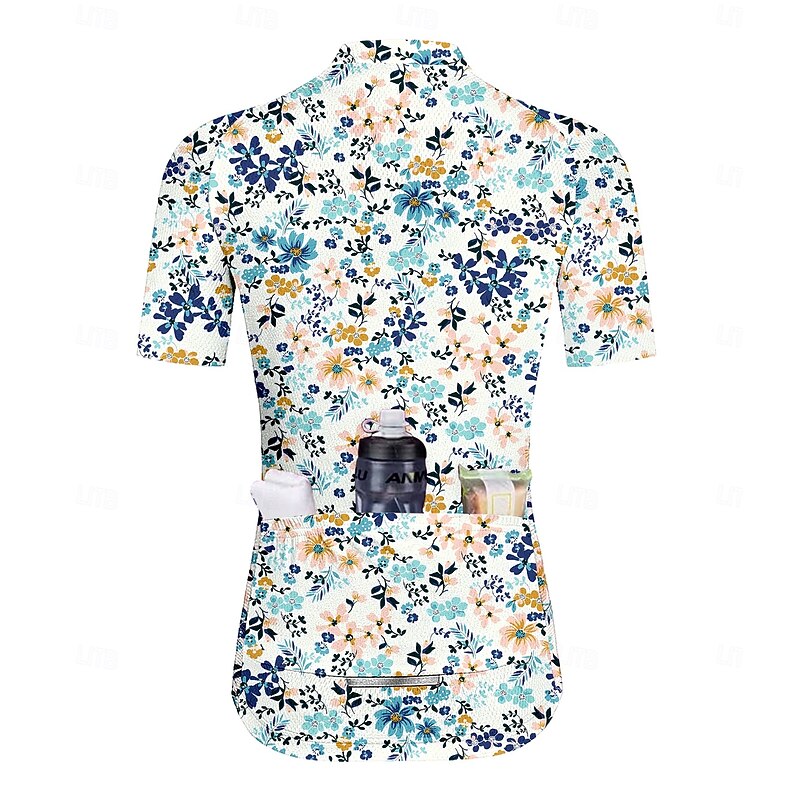 Women's Cycling Jersey Graphic Floral Botanical Short Sleeve Bike Jersey Top with 3 Rear Pockets Sunscreen UV Resistant Quick Dry Reflective Strips Sports Blue Clothing Apparel2