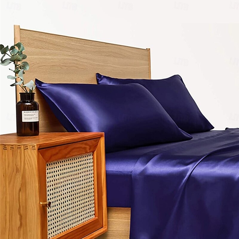 Satin Imitation Silk Bedding Four-piece Set Bed Sheet Bed Cover Pillowcase Combination Sheet Set3