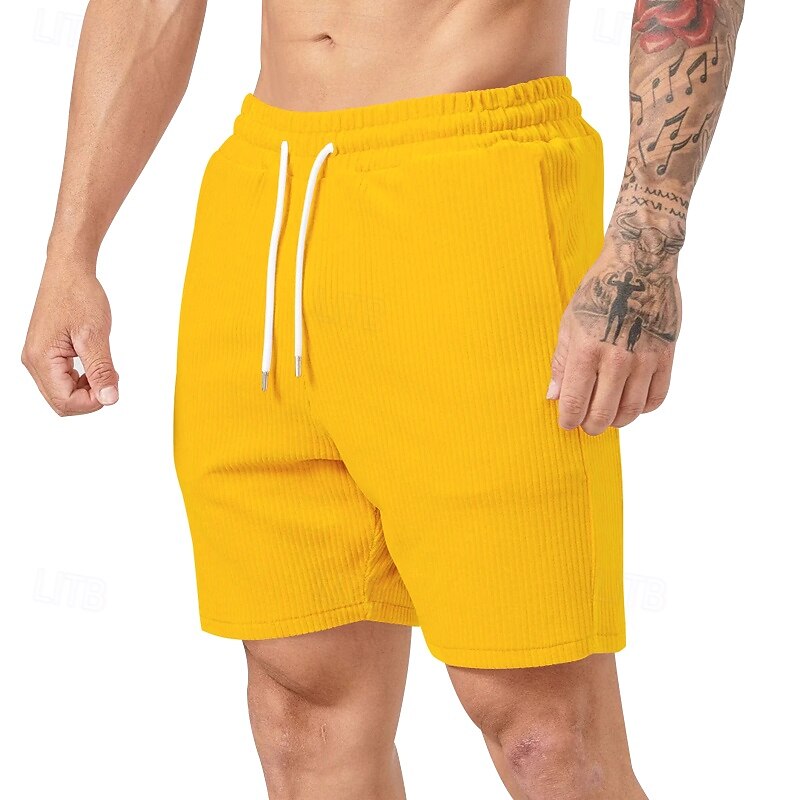 Men's Shorts Summer Shorts Casual Shorts Pocket Drawstring Elastic Waist Plain Comfort Breathable Short Outdoor Vacation Sport Casual Black Yellow2