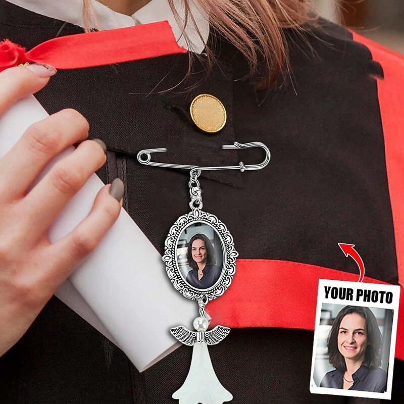 Personalized Graduation Pin Brooch Custom Photo Charm Best Wedding Graduation Memorial Sympathy Gift for Anniversary or Birthday Ideal for Friends, Family