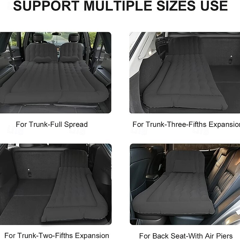 2-Person Inflatable Mattress 2-Person Inflatable Car Air Mattress | Portable, Convertible for Rear Seat or Trunk Use | Gray Quilted Design with Pump & Accessories for Travel, Camping, and Road Trips3