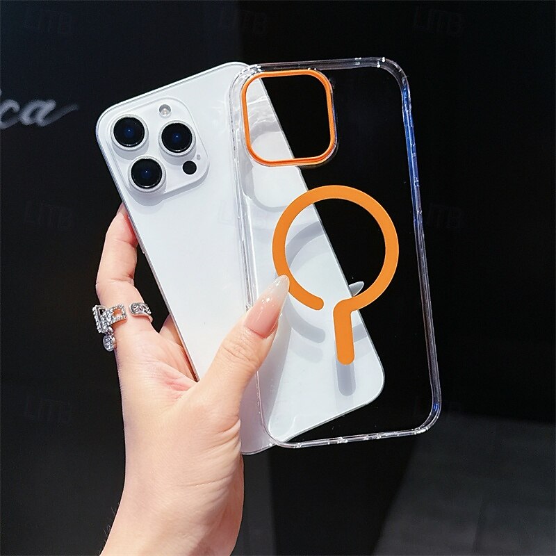 Phone Case For iPhone 16 15 14 Pro Max 13 Back Cover Magnetic Adsorption Translucent Magnetic Support Wireless Charging PC3