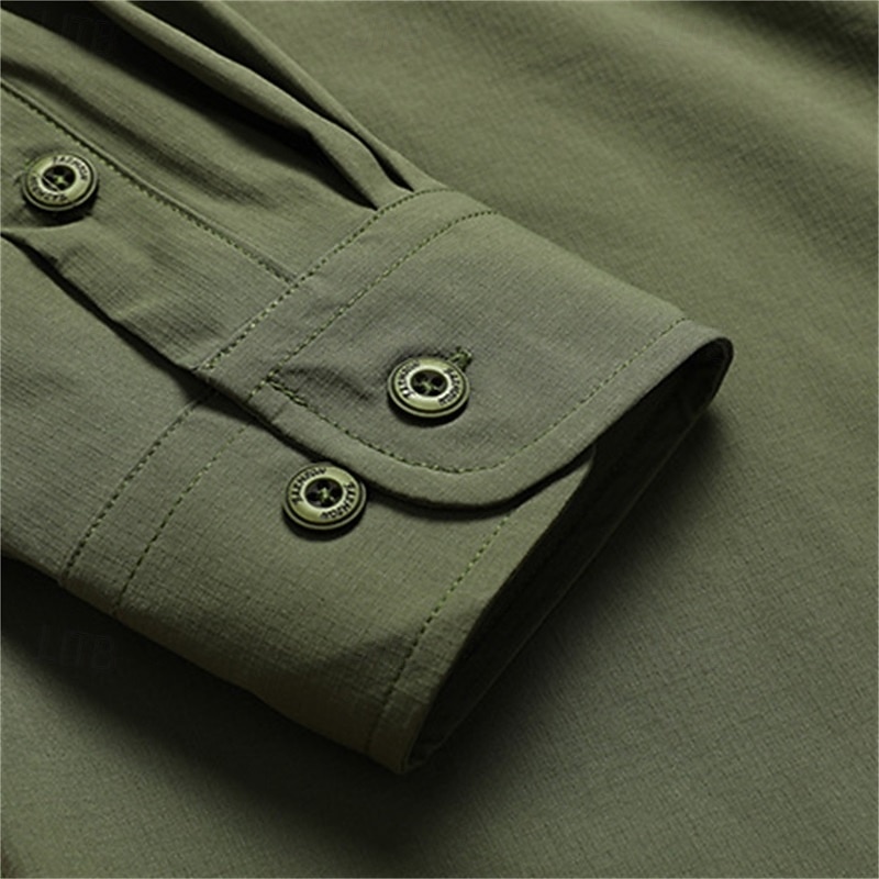 Men's Shirt Summer Shirt Casual Shirt Button Up Shirt Cargo Shirt Black khaki Army Green Beige Long Sleeve Plain Shirt Collar Vacation Hawaiian Pocket Clothing Apparel 100% Cotton Fashion Casual4