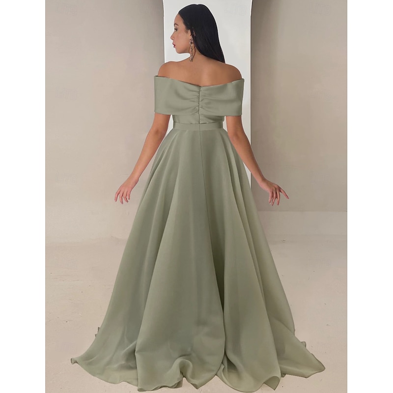 A-Line Evening Gown Elegant Dress Formal Wedding Floor Length Sleeveless Strapless Satin with Ruched3
