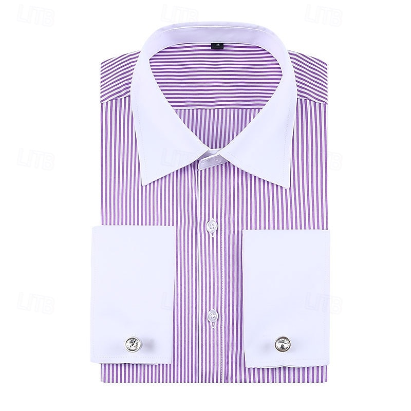 Men's Shirt Dress Shirt Button Up Shirt Line Wedding Daily Black Blue Dark Blue Violet Long Sleeve Turndown Spring &  Fall Clothing Apparel Pocket2