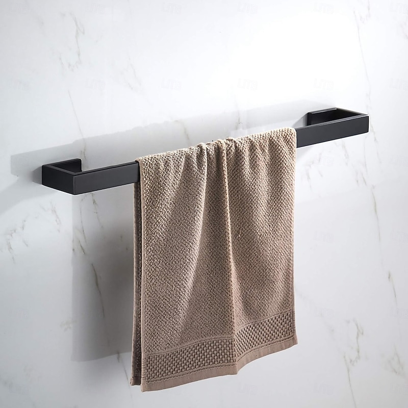 Bathroom Towel Bar 50cm/60cm, Towel Rack Wall Mount Bath Towel Holder, Bath Towel Hanger Stainless Steel Brushed Finished Bathroom Accessories Towel Rail Single Bar,(Black/Brushed Nickel/Chrome)3